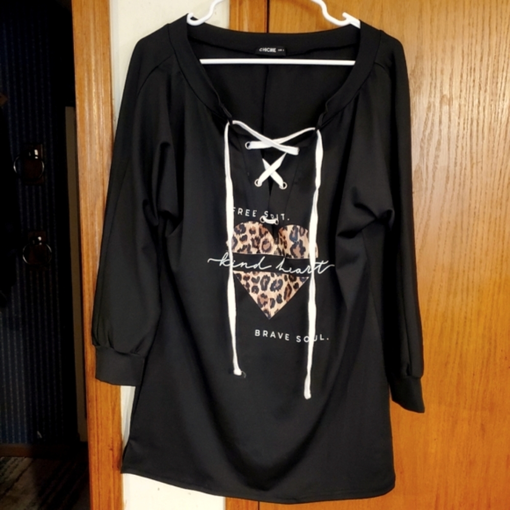 Cute leopard print heart sweater dress